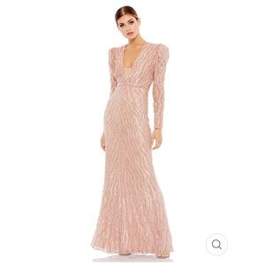 MAC DUGGAL BEADED PUFF SLEEVE TRUMPET EVENING GOWN